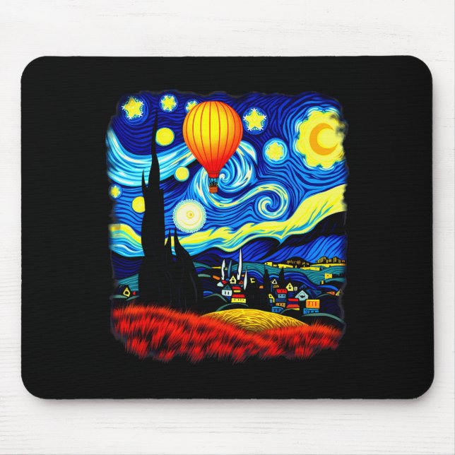 Van Gogh Style Hot Air Balloon Starry Night  Mousepad (Vorne)