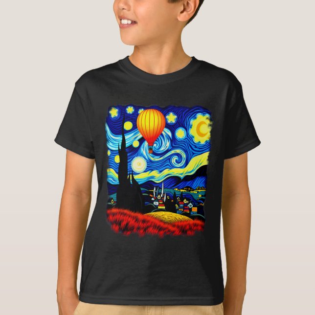 Van Gogh Style Hot Air Balloon Starry Night  T-Shirt (Vorderseite)