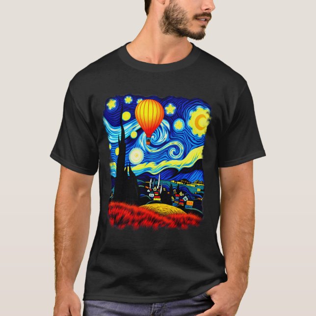 Van Gogh Style Hot Air Balloon Starry Night  T-Shirt (Vorderseite)