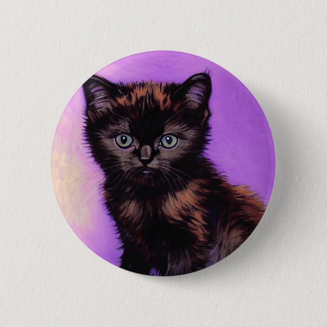 Van Gogh Style Lila Cat Button (Vorderseite)