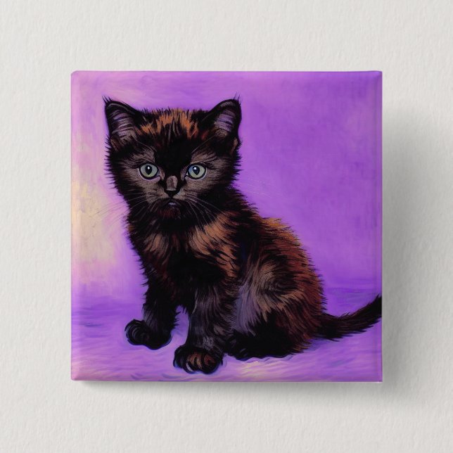 Van Gogh Style Lila Cat Button (Vorderseite)