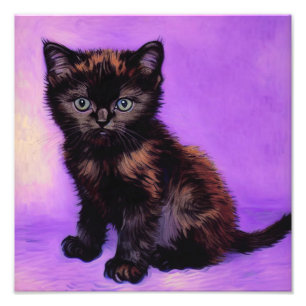 Van Gogh Style Lila Cat Fotodruck