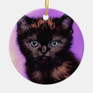 Van Gogh Style Lila Cat Keramik Ornament
