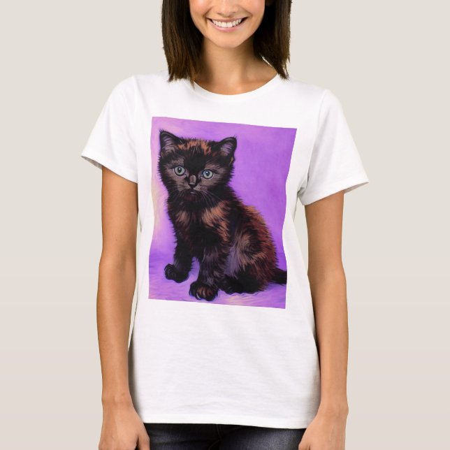 Van Gogh Style Lila Cat T-Shirt (Vorderseite)