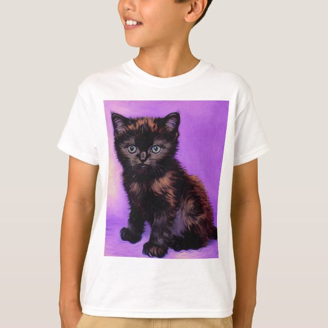 Van Gogh Style Lila Cat T-Shirt (Vorderseite)