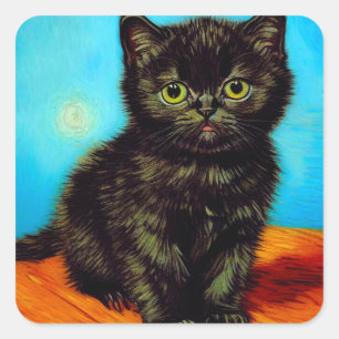 Van Gogh Style Pouting Kitten Quadratischer Aufkleber