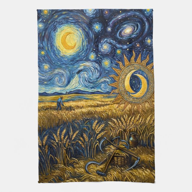 Van Gogh Style Starry Harvest Golden Wheat Geschirrtuch (Vertikal)