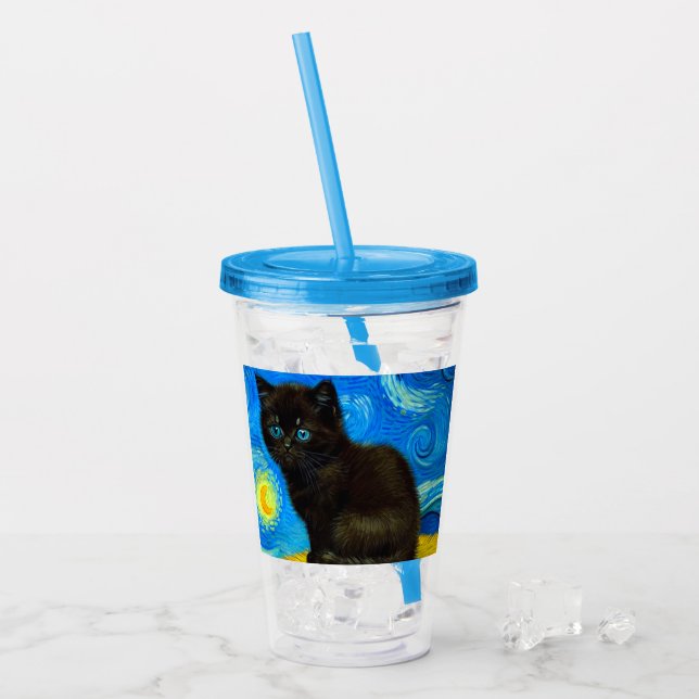 Van Gogh Style Starry Night Cat Acryltrinkbecher (Vorderseite Ice)