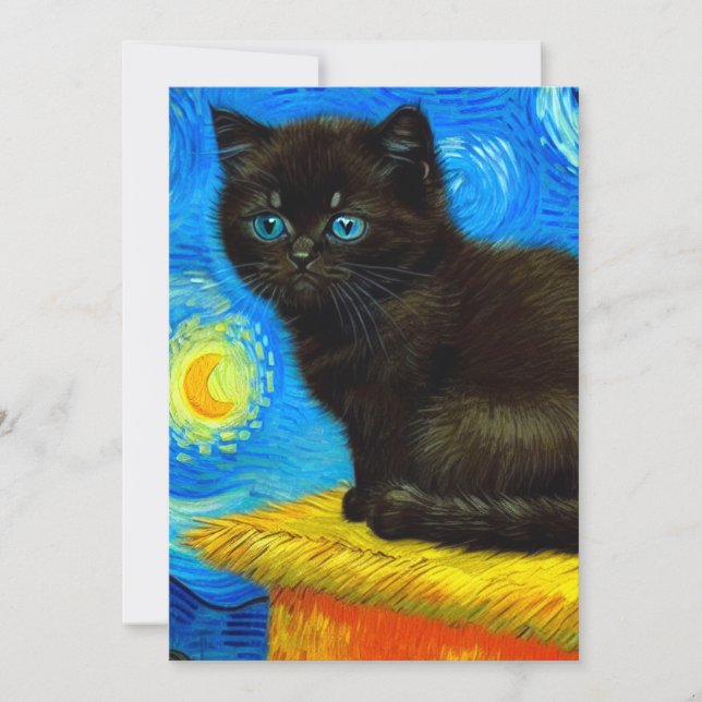 Van Gogh Style Starry Night Cat Ankündigung (Vorderseite)
