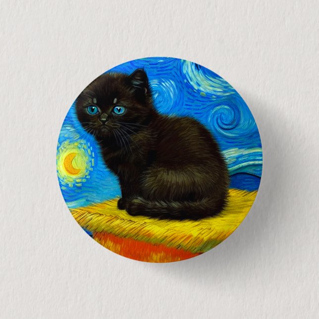 Van Gogh Style Starry Night Cat Button (Vorderseite)
