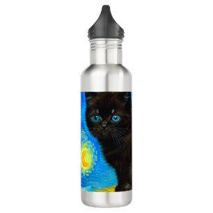 Van Gogh Style Starry Night Cat Edelstahlflasche