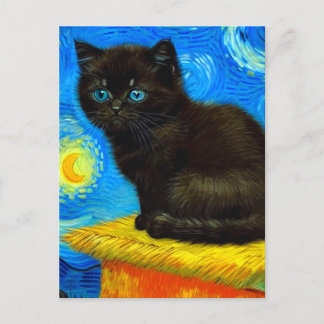 Van Gogh Style Starry Night Cat Feiertagspostkarte