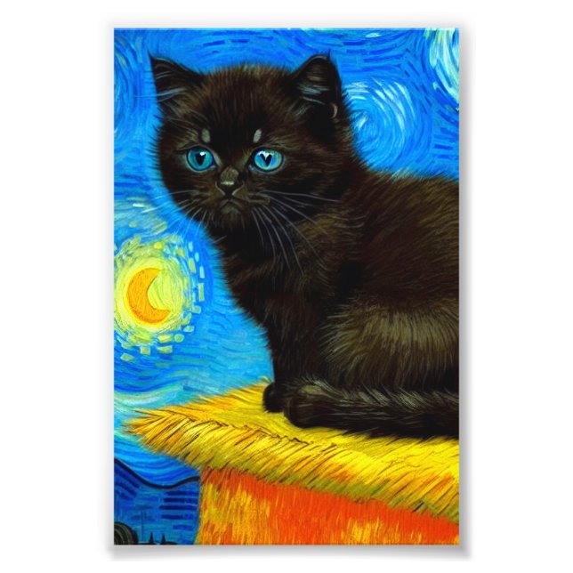 Van Gogh Style Starry Night Cat Fotodruck (Vorne)