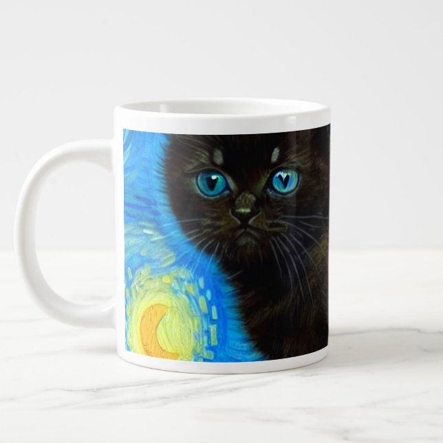 Van Gogh Style Starry Night Cat Jumbo-Tasse (Links)