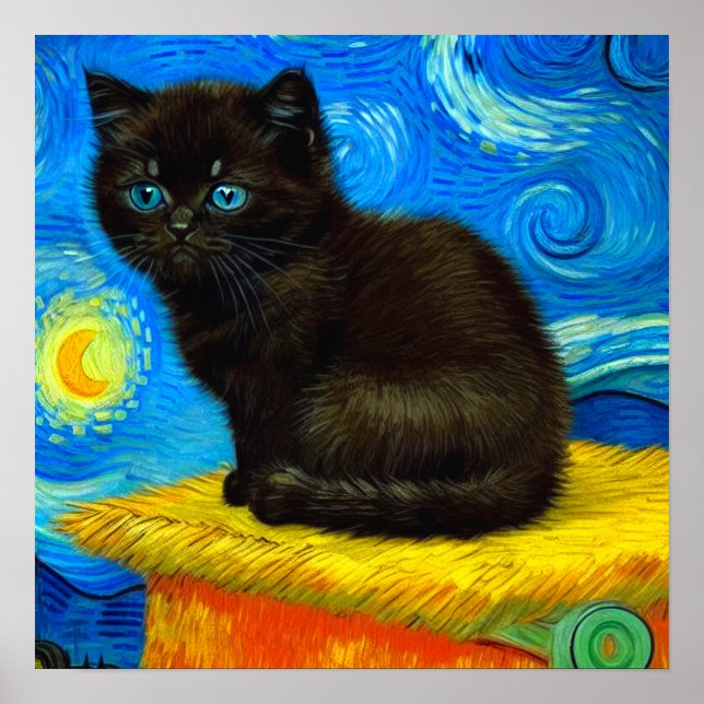 Van Gogh Style Starry Night Cat Poster (Vorne)