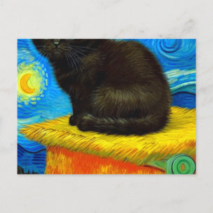 Van Gogh Style Starry Night Cat Postkarte