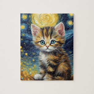 Van Gogh Style Starry Night Cat Puzzle
