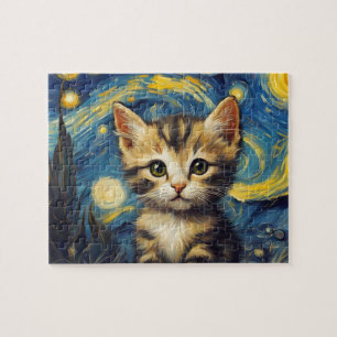 Van Gogh Style Starry Night Cat Puzzle
