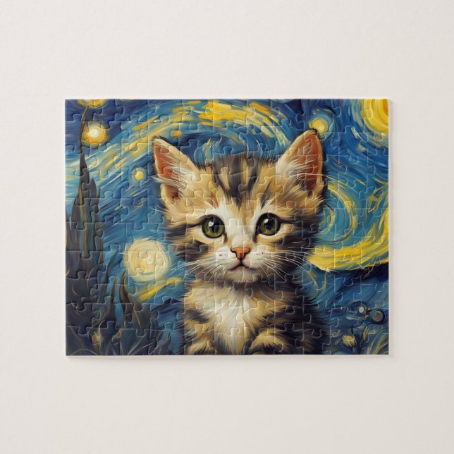 Van Gogh Style Starry Night Cat Puzzle (Horizontal)