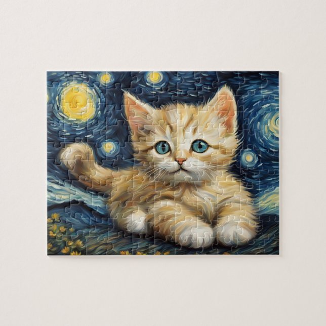 Van Gogh Style Starry Night Cat Puzzle (Horizontal)