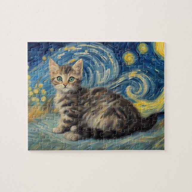 Van Gogh Style Starry Night Cat Puzzle (Horizontal)