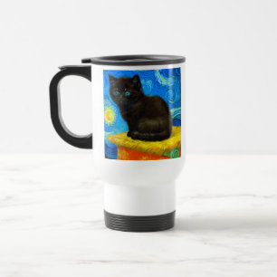 Van Gogh Style Starry Night Cat Reisebecher