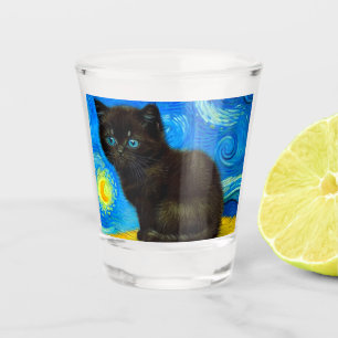 Van Gogh Style Starry Night Cat Schnapsglas