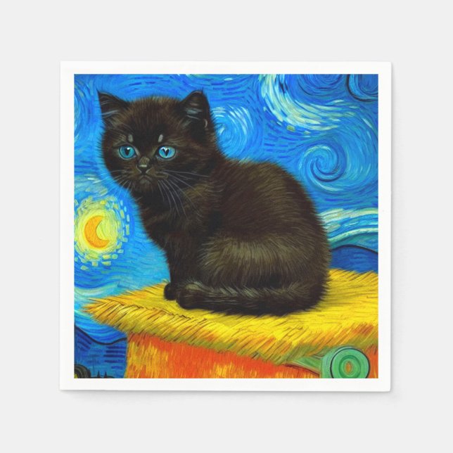 Van Gogh Style Starry Night Cat Serviette (Vorderseite)