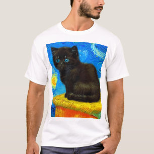 Van Gogh Style Starry Night Cat T-Shirt
