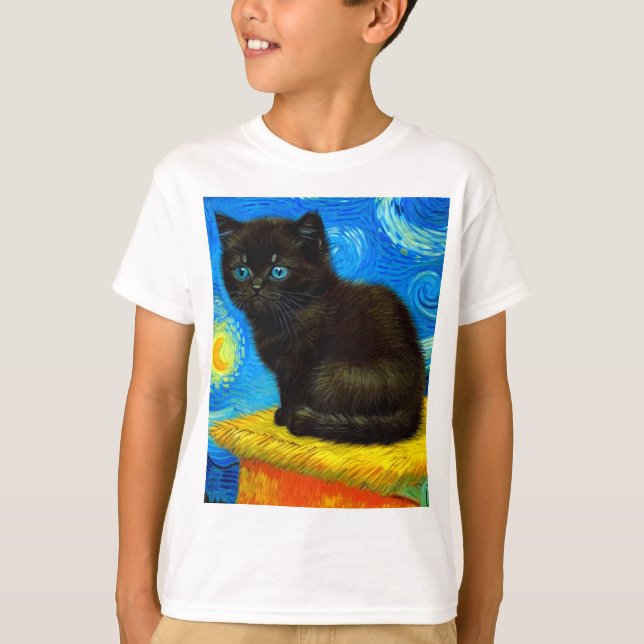 Van Gogh Style Starry Night Cat T-Shirt (Vorderseite)
