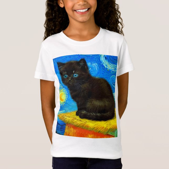 Van Gogh Style Starry Night Cat T-Shirt (Vorderseite)