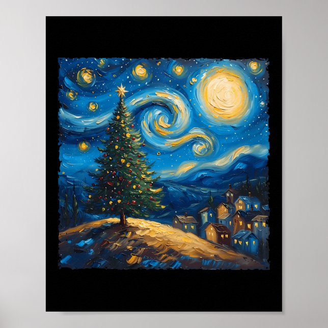 Van Gogh Style The Starry Night Christmas Tree Vil Poster (Vorne)