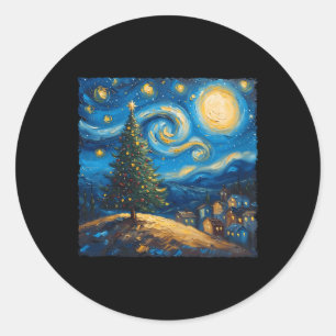 Van Gogh Style The Starry Night Christmas Tree Vil Runder Aufkleber