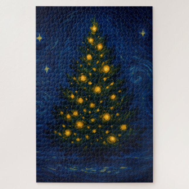 Van Gogh-Style Weihnachtsbaum Puzzle (Vertikal)