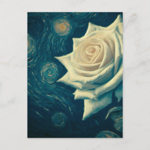 Van Gogh Style White Rose auf der Starry Night Postkarte