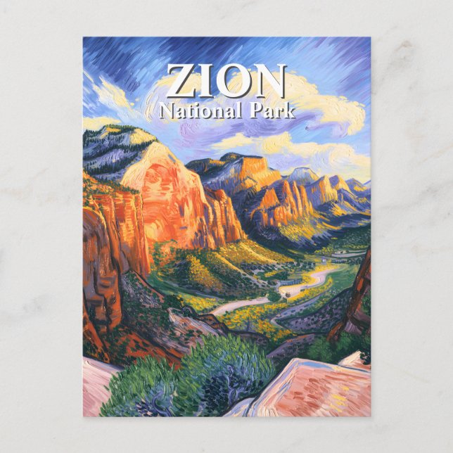 Van Gogh Style Zion National Park Angels Landing Postkarte (Vorderseite)