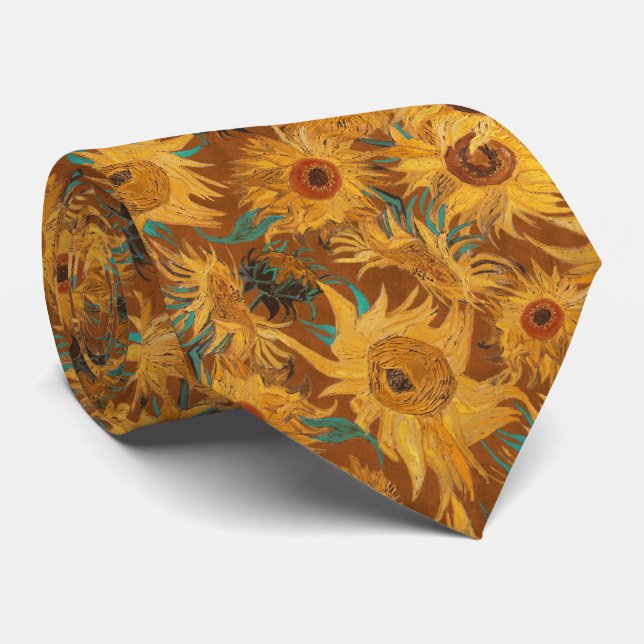 Van Gogh Sunflowers copper brown yellow turquoise Krawatte (Gerollt)