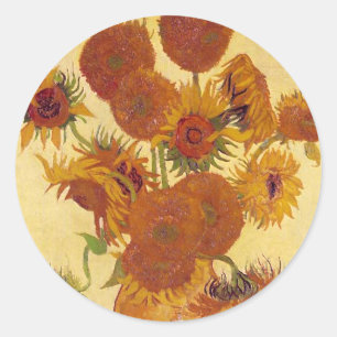 Van Gogh Sunflowers (F454) Vintag Fine Art Runder Aufkleber
