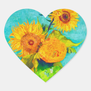 Van Gogh Sunflowers Herz-Aufkleber