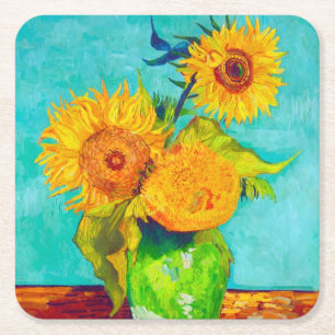 Van Gogh Sunflowers Papierstreifen Rechteckiger Pappuntersetzer