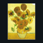 Van Gogh Sunflowers Postkarte<br><div class="desc">Van Gogh Sunblumen. Ölmalerei auf Leinwand aus dem Jahr 1888. Vase mit 15 Sonnenblumen ist eine der beliebtesten Stillleben-Werke von Vincent Van Gogh. Die brillante Verwendung von Gelb erinnert ruhig an das Ende des Sommers. Ein großartiges Geschenk für Sonnenblumenfreunde,  Van Gogh,  Impressionismus und Stillleben Kunst.</div>