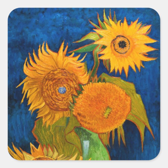 Van Gogh Sunflowers Quadratischer Aufkleber (Vorderseite)