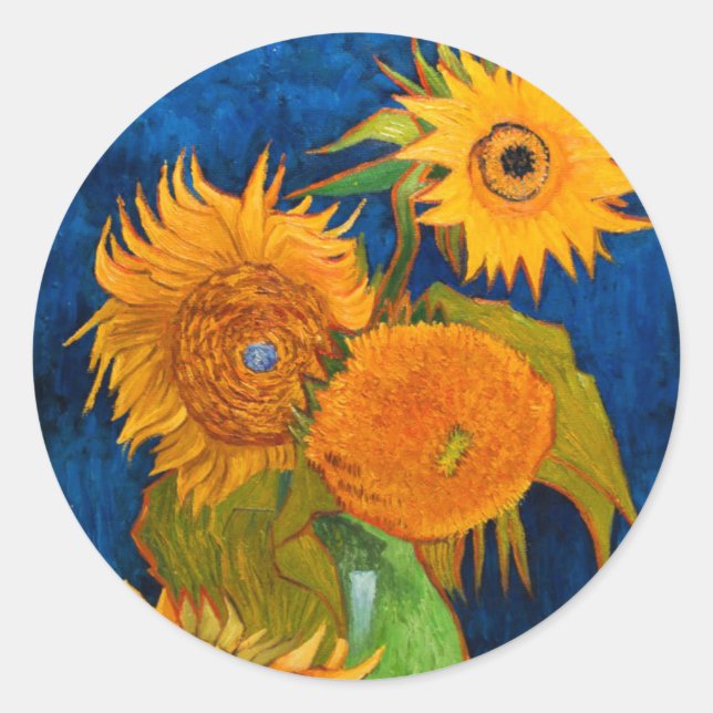 Van Gogh Sunflowers Runder Aufkleber (Vorderseite)