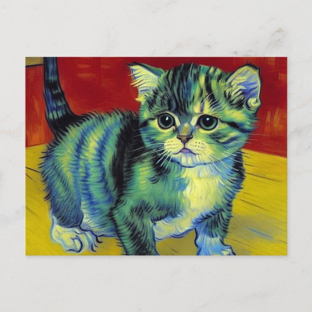 Van Gogh Tabby Cat Feiertagspostkarte (Vorderseite)