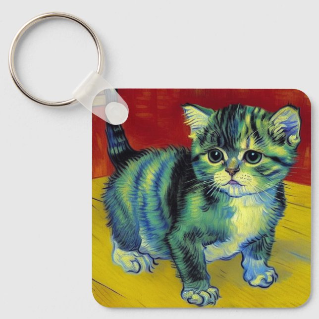 Van Gogh Tabby Cat Schlüsselanhänger (Vorderseite)
