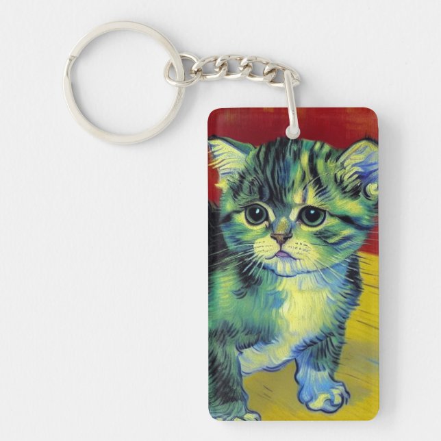 Van Gogh Tabby Cat Schlüsselanhänger (Vorderseite)