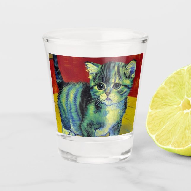 Van Gogh Tabby Cat Schnapsglas (Vorderseite)