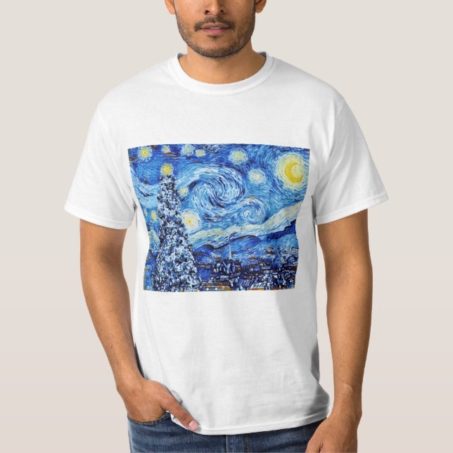 Van Gogh - The Starry Night - White Christmas Art T-Shirt (Vorderseite)