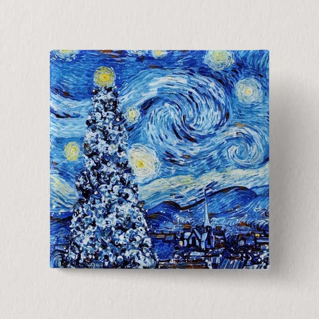 Van Gogh - The Starry Night - White Christmas Button (Vorderseite)