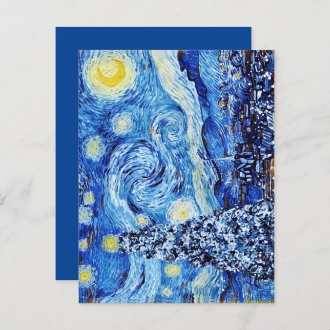 Van Gogh - The Starry Night - White Christmas Encl Begleitkarte (Vorne/Hinten)